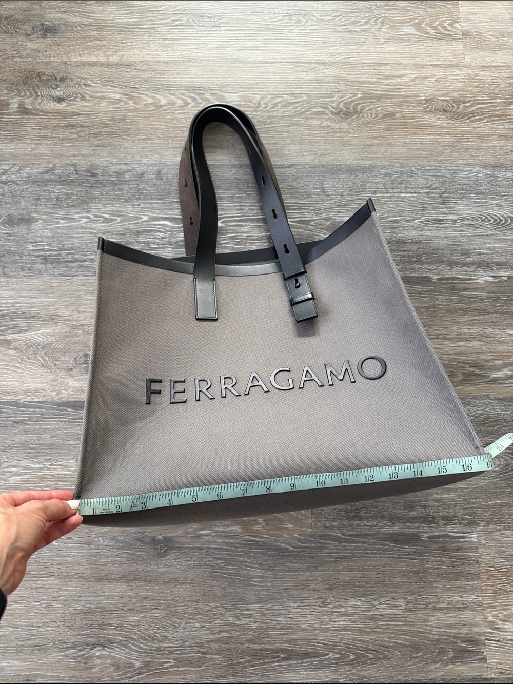 Salvatore Ferragamo Grey and black Canvas Logo Tote with Black Trim - Picture 7 of 8